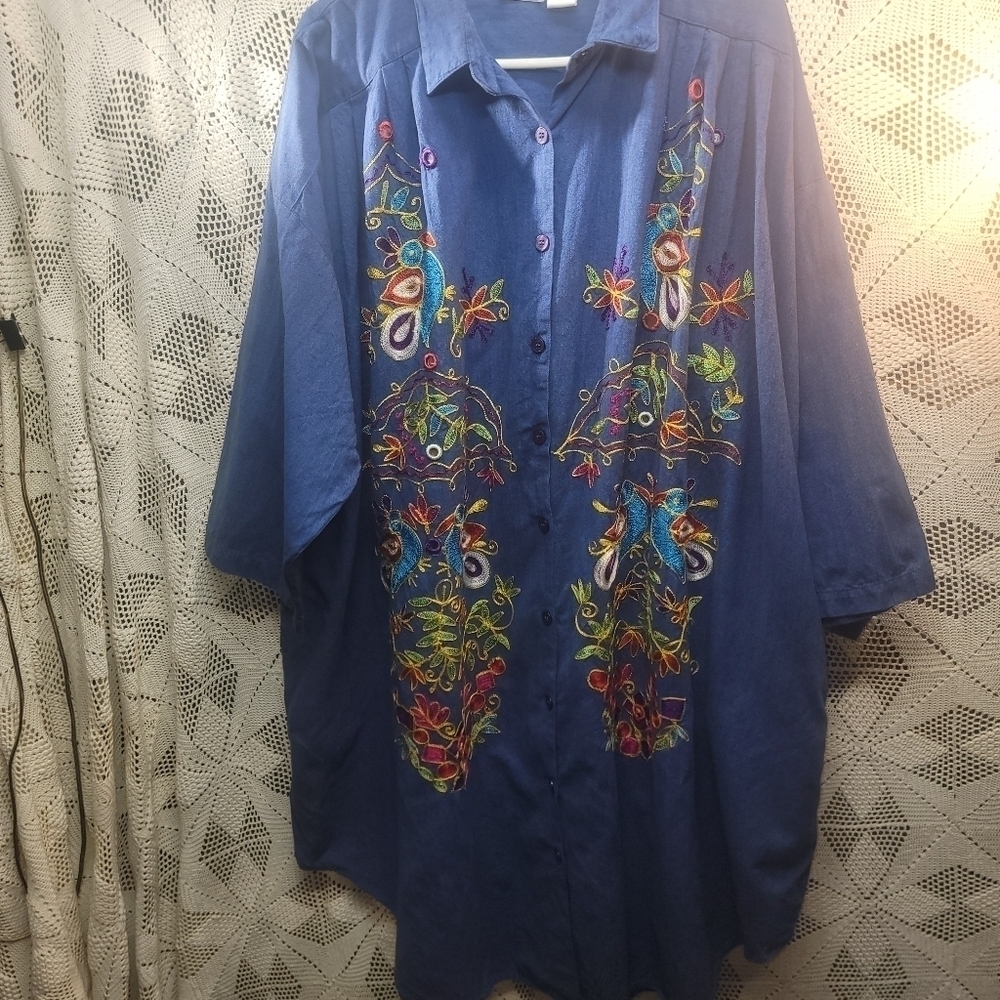 Vintage embroidered oversized lounge shirt dress Dillards Go Softly 2X